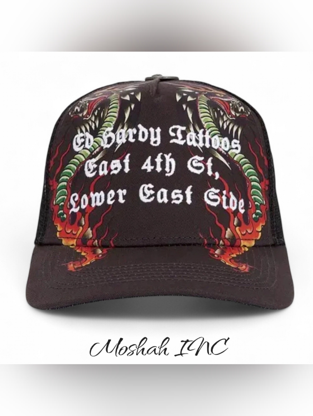 Ed Hardy Embroidered Cobra Flame Trucker Hat Black Snapback